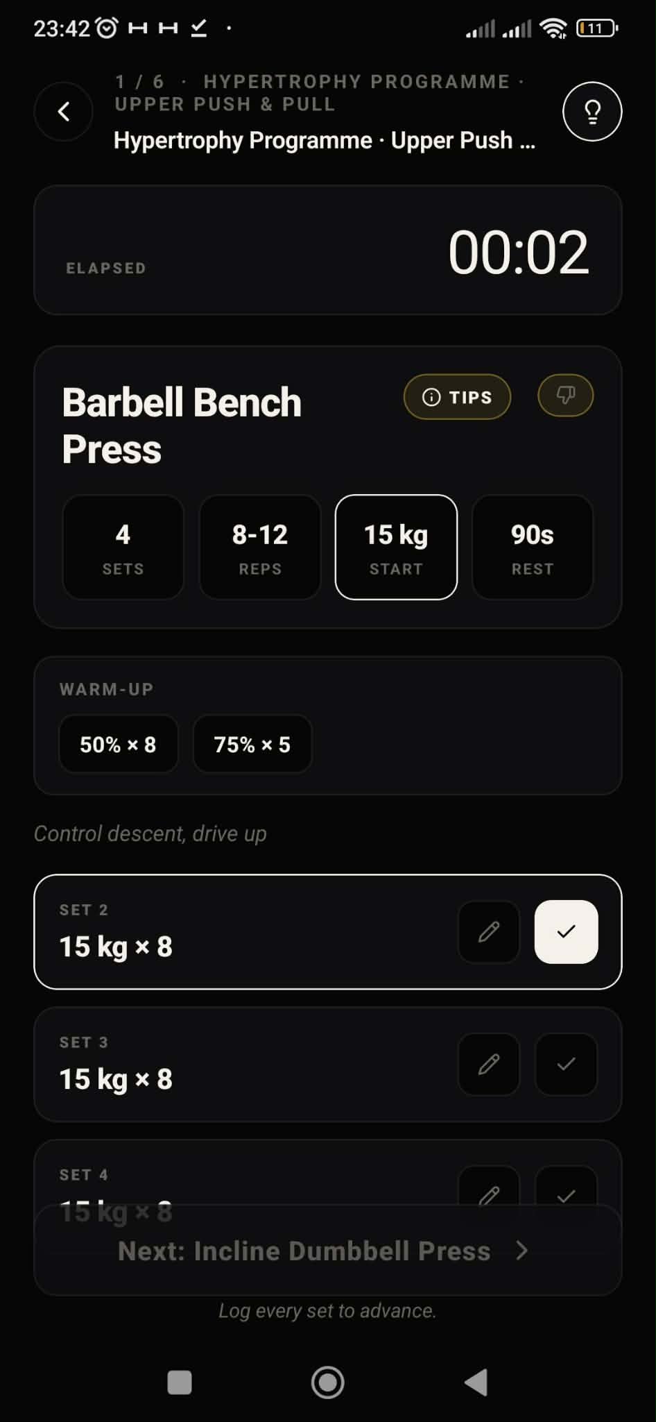 Live workout session in the SthenosFit app